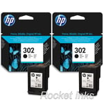 2x HP 302 Black Ink Cartridges For ENVY 4520 Inkjet Printer