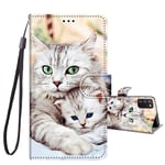 JRIANY For Samsung Galaxy A02s Case, PU Leather Wallet Case with Kickstand Card Holder Animal Pattern Cute Design Shockproof Folio Flip Case Compatible with Samsung Galaxy A02s [6.5 inch],Cats D