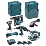 MAKITA Kit DLX6085TJ (DHR243 + DHP481 + DTD153 + DHS680 + DGA513 + DTM51 + 3 x 5,0 Ah + DC18RC + 3 x MAKPAC 3 + MAKPAC 4)