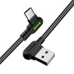 McDodo CA-5281 Vinklet USB C til vinklet USB en kabel for synkronisering og rask lading med LED svart 12m