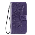 HAOTIAN Case for OPPO A52/A72/A92 Case Wallet, Butterfly Embossed PU Leather Magnetic Filp Cover with Wallet/Holder [Flip Stand/Card Slot]. Dark Purple