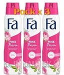 FA PINK PASSION DEODORANT ROSE SCENT FRIENDLY FORMULA FREE ALUMINIUM 3 x 150ml