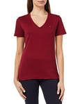 Tommy Hilfiger Women's Slim Solid V-Nk Top Ss S/S Knit, Rouge, S