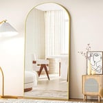 COFENY Miroir sur Pied Arqué, Grand Miroir Mural avec Cadre en Aluminium 192 x 85 cm, Miroir sur Pied Penché ou Suspendu pour Salon, Chambre, Entrée, Or