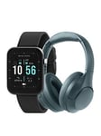 Reflex Active Series 13 Black Strap Smart Watch and REF-STUDIO-PRO-TEA Wireless Noise Cancelling Over Hear Studio Headphones - With Travel Case Bundle, Blue, Men