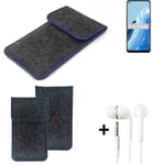 Felt Case for Oppo Reno8 Lite 5G dark gray blue edge bag Pouch + earphones