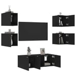 vidaXL 6 Piece TV Wall Units with LED Black Engineered Wood UK GF0