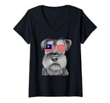 Miniature Schnauzer Dog Malaysia Flag Sunglasses V-Neck T-Shirt