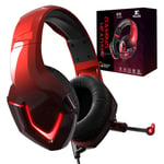 Gaming Headset with mic Wired Kids PC Headphone NEEDONE K19 Over ear Head set Noise Cancelling Microphone for Xbox One PS4 PS5 Nintendo Switch Lite Fortnite Computer Mac Laptop iPad Red LED
