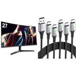 KOORUI 27-Inch Gaming Monitor, Fast VA Panel 2560 * 1440P, R1800, 144Hz, 1ms, DCI-P3 85% & INIU 【5 Pack】 USB C Charger Cable, 3.1A QC Fast Charging Type C Cable