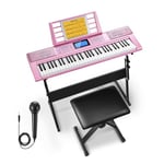 Donner Keyboard Piano 61 Key, Kit de clavier électrique avec 249 voix, 249 rythmes - Comprend un support de piano, un tabouret, un microphone, Cadeau pour les débutants, Rose(DEK-610S)