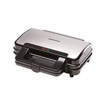 Daewoo Deep Fill 4 Slice Sandwich Maker with Extra Deep and Easy to Clean Non-Stick Ceramic Plates, Automatic Temperature Control, 900W, Silver and Black