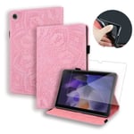 Verre trempé + Coque pour Samsung Galaxy Tab A8 10.5" 2021(SM-X205-X200),Housse Cuir PU de qualité supérieure,fleur de mandala rose