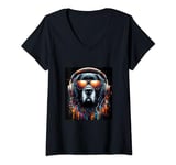 Womens cute dog with sunglasses and headphones for men women kids V-Neck T-Shirt