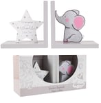 Set Of 2 Wooden Book Ends Baby Nursery Welcome To The World Star Cute Elephant