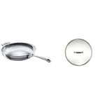 LE CREUSET 3-Ply Stainless Steel Uncoated Frying Pan, 28 x 6 cm, 96200228001100 Toughened Non-Stick Glass Lid, 28 cm, Transparent, 96200828000000