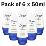 Dove Roll-On Deodorant, 6 x 50ml