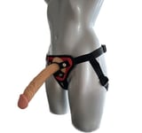 Strap On Kit 9 Inch Realistic FLESH Dildo + RED Harness Pegging Couples Sex