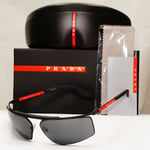 Prada Sunglasses Black Sport Wrap Around Red Stripe PS51WS SPS 51W DG0-06F
