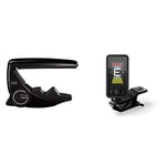 G7th C81020 Performance 3 Capo with ART (Steel String Satin Black), 63g/2.2oz. Low profile and non-intrusive & D'Addario Guitar Tuner - Eclipse Headstock Tuner - Clip On Tuner for Guitar - Black