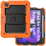 JSY Amazon Marque – Étui de Protection Militaire 3 Couches Anti-Chocs avec Porte-Stylo pour iPad Pro 12,9" 6/5/4ème génération (2022/2021/2020) Noir + Orange