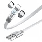 Multi Laddkabel Magnet USB till Lightning, Micro USB, USB C 1 Meter Vit