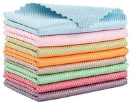 Nano Scale Streak-Free Miracle Cleaning Cloths Reusable, 10Pcs Fish Scale Microfiber Polishing Cleaning Cloth, Reusable Lint-Free Absorbent Towel, Random Color, for Cleaning Glass