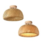 Handvävd taklampa i bambu och rotting, energibesparande LED-kompatibel, stilren trädesign,38CM, Ingen lampa (E27)