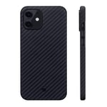 PITAKA Magnetic Phone Case for iPhone 12 [MagEZ Case] Aramid Fibre Slim Fit and Lightweight Phone Cover with Carbon Fibre Look, Black/Grey(Twill)