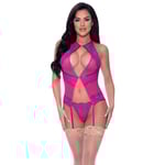 Magic Silk Exposed Blueberry Basque och String Set Plus Size - Fuchsia - Plus size