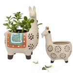 La Jolíe Muse Ceramic Animal Pots Succulent Planter - Cute Alpaca/Llama & Goat Rough Pottery Unglazed Desktop Indoor Plant Pots with Drainage for Herb Cactus Air Plants, Pot Set, 15.5cm +11.5cm