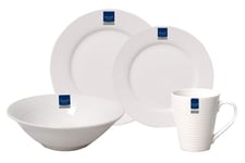 16-Piece White Porcelain Dinner Set Dinnerware Dining Service for 4 with Mugs, Bowls, Side Plates and Dinner Plates Fine White Porcelain