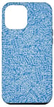 Coque pour iPhone 13 Pro Max Labyrinthe de couleur blanche sur fond bleu. Motifs originaux.