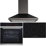 SIA BISO12PSS 60cm Black Pyrolytic Self-cleaning Single Fan Oven, 75cm 5 Zone Induction Hob & Chimney Cooker Hood Kitchen Extractor Fan