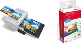 Pd460-Imprimante Photo 10X15 Cm-Bluetooth & Docking-Blanc & Noir & Agfa Photo Amoc40 Cartouche Et Papiers 40 Photos Format 10 X 15 Cm (Compatible Agfa Photo Realipix Moments)