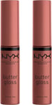 NYX Professional Makeup Butter Gloss, Non-Sticky Lip Gloss, Praline, Duo Pack