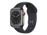 Apple Watch Series 8 (GPS + Cellular) - 41 mm - grafit rostfritt stål - smart klocka med sportband - fluoroelastomer - midnatt - bandstorlek: standard - 32 GB - Wi-Fi, LTE, Bluetooth, UWB - 4G - 42.3 g
