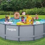 FUNSICLE, Piscine Tubulaire, Hors Sol, Ronde Ø 4,57M X H1,22M, Livrée avec Épurateur, Échelle de Sécurité, Kit d'entretien, Bâche et Tapis de Sol, pour 7-8 Personnes, Gris Clair