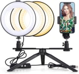 AJH 3 LED Ring Light with Stand and Phone Holder, Camera Photo Video Lighting Kit, Dimmable with Support for 8 W Multi-Camera Self-Portrait