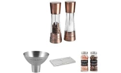 Cole & Mason Derwent Copper Gift Set, Includes Derwent Copper Salt and Pepper Mill Set, Ramsgate Mill Tray, Dover Refill Funnel, Luxury Salt and Pepper Refill Set, Kitchen Gift Set