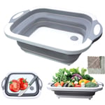 Gintan Collapsible Cutting Board,3 in 1 Multifunction Chopping Board Dish Tub with Draining Plug and Multifunction Portable Drain Basket for Camping, Picnic, BBQ, Kitchen (Grey)
