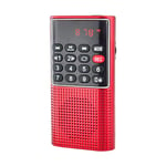 Portable Mini FM Radio USB Speaker MP3 Music Player Rechargeable Walkman Pocket Radio Support AUX TF Card Earphone (Red)