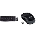 Logitech MK120 Desktop Keyboard and Mouse for Windows and Linux - QWERTY, UK Layout - Black & M185 Wireless Mouse USB for PC Windows, Mac and Linux, Grey with Ambidextrous Design