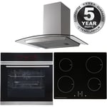 60cm Black Pyrolytic Touch Control Single Fan Oven, Induction Hob & Curved Hood