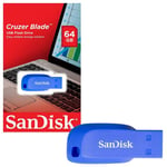 Genuine Sandisk 64gb Cruzer Blade Usb Flash Drive- Electric Blue, Uk Seller