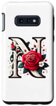 Galaxy S10e Red Rose Roses Flower Floral Design Monogram Letter N Case