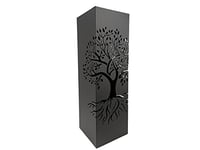 DRW Porte-parapluie carré métal noir ajouré arbre de vie 15.5x15.5x49 cm avec crochet pour petits parapluies