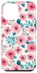 iPhone 15 Plus Pink and Teal Watercolor Flowers Pattern Case