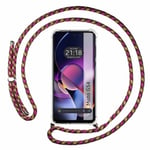 Tumundosmartphone Housse de suspension transparente pour Motorola Moto G54 5G avec cordon rose/doré