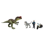 ​Jurassic World Dominion 3 Pack Figures & Dinosaurs, Owen Grady Motorcycle Yangchuanosaurus & Blue, Helmet & Tranquilizer, Ages 4 Years & Up, Multicolor (HLP79)
